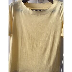 Talbots Size 1X Yellow Scallop Neck Pima Cotton Women Blouse Top Short Sleeve